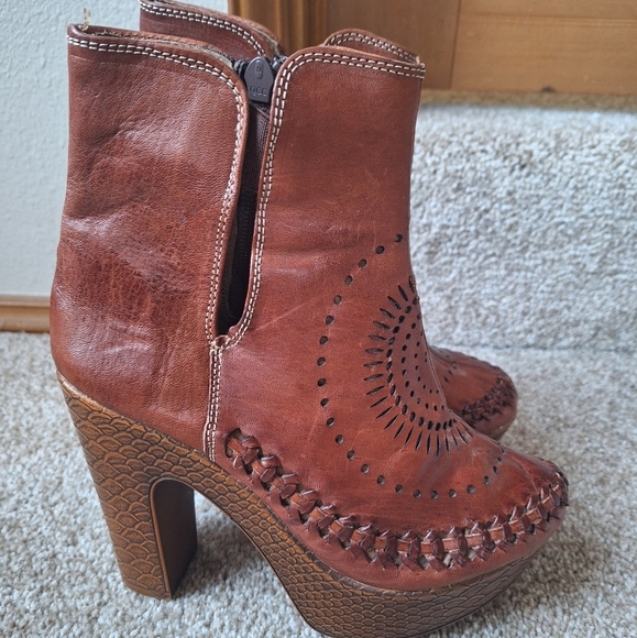 Marengo Womens Leather Mexican Zip Heeled Platform Artisan Booties Size 6.5 - Picture 3 of 9